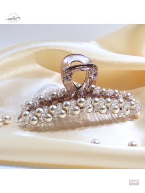 Handmade Faux Pearl Clear Crystal Hair Claw Clips for Women Strong Hold